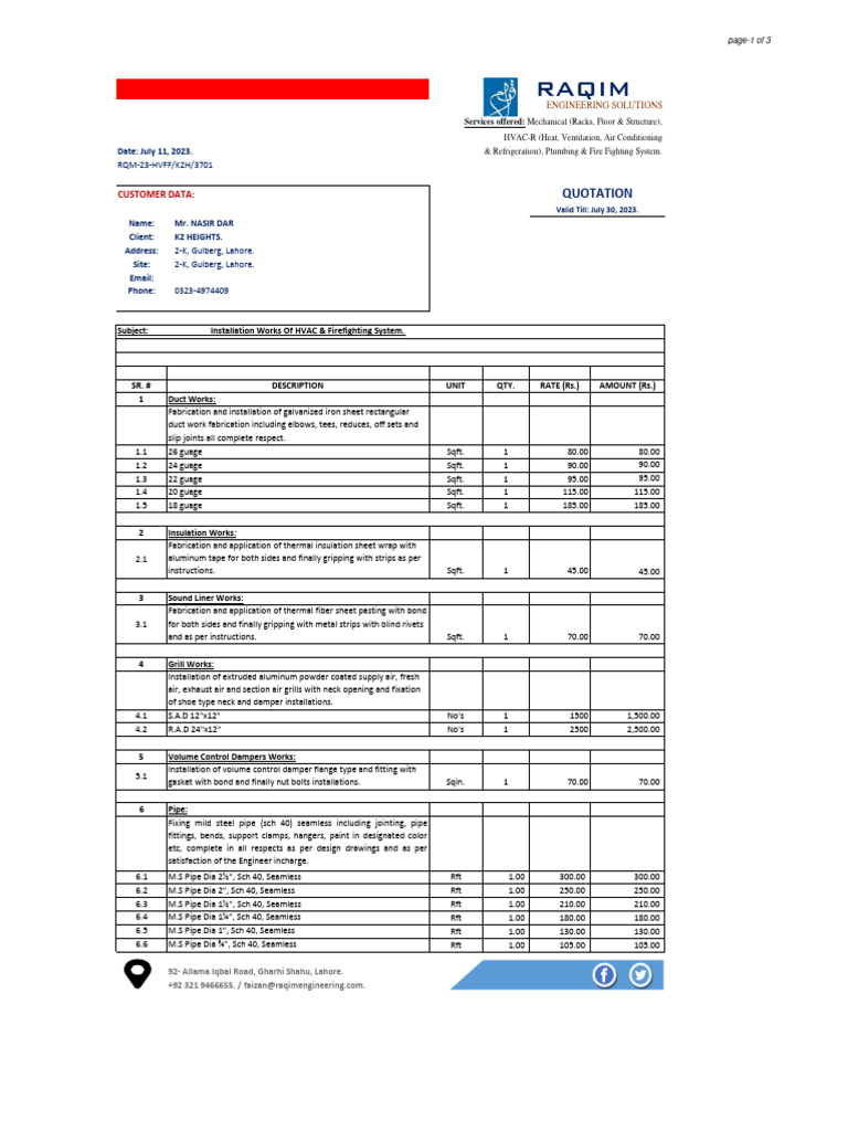 Quotation (K2H-8501) | PDF | Pipe (Fluid Conveyance) | Duct (Flow)