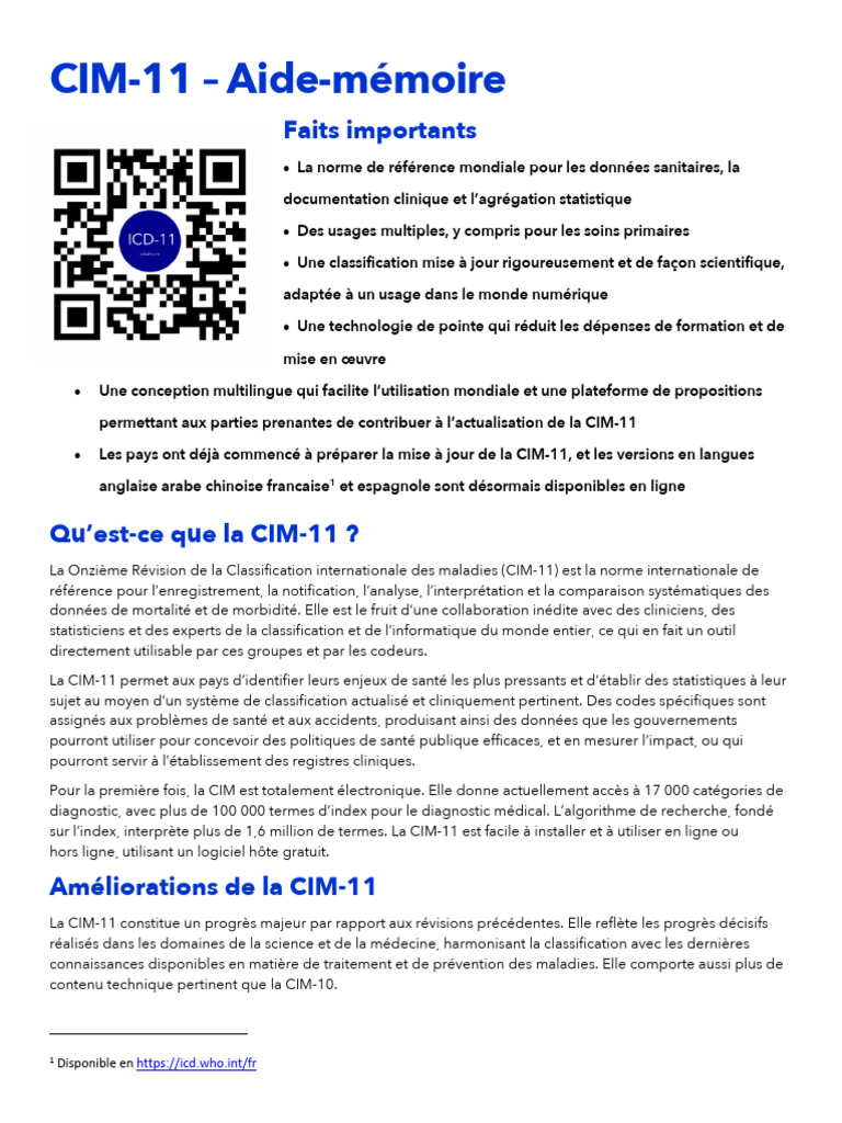 Aide-mémoire sur la CIM-11 | PDF | Application | Médecine