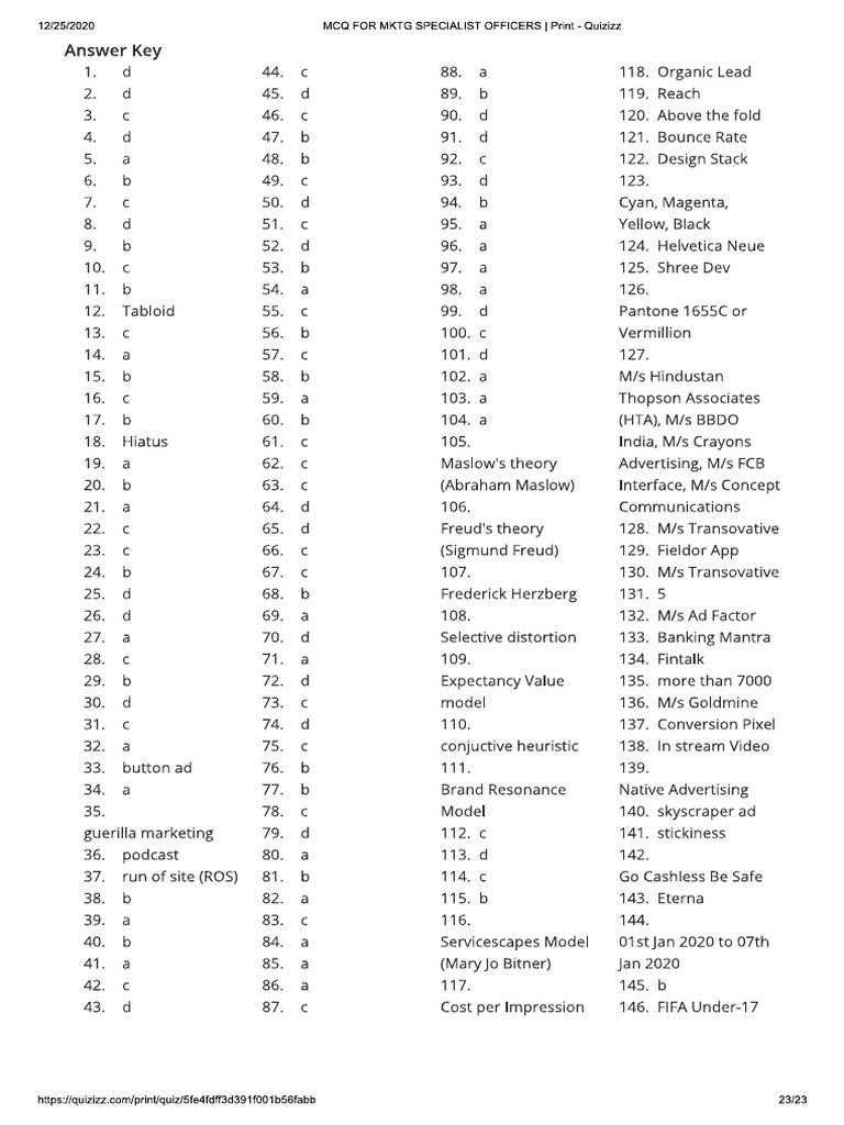 Answer Key MM | PDF