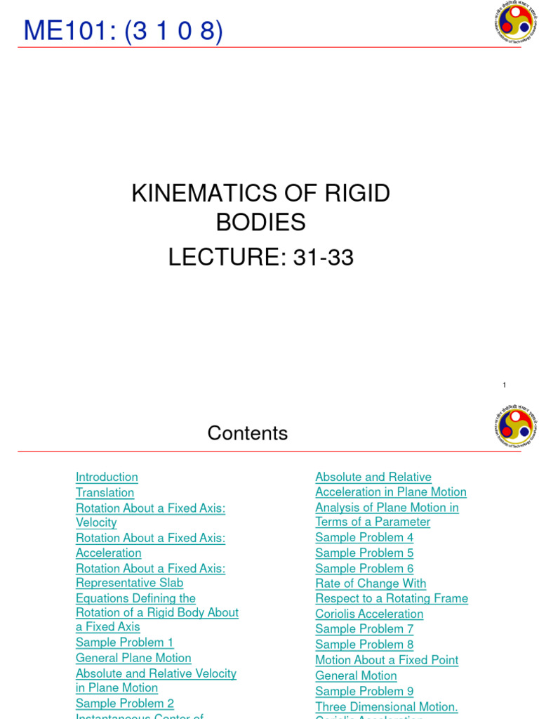 ME 101-Lecture 31-33 Kinematics of Rigid Bodies | PDF | Rotation Around ...