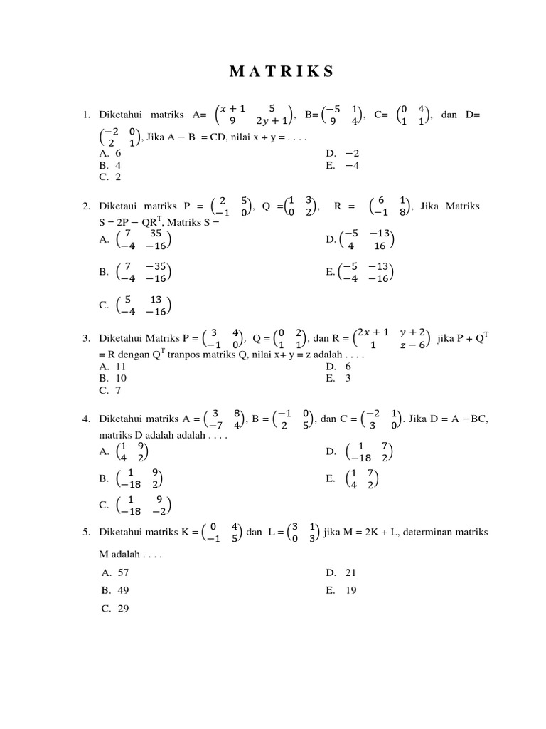 Soal Matriks dan Penyelesaiannya | PDF