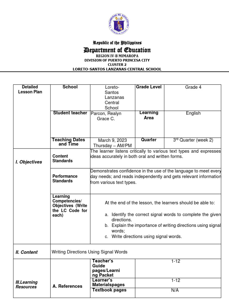 1st Detailed Lesson Plan | PDF | Adverb | Learning