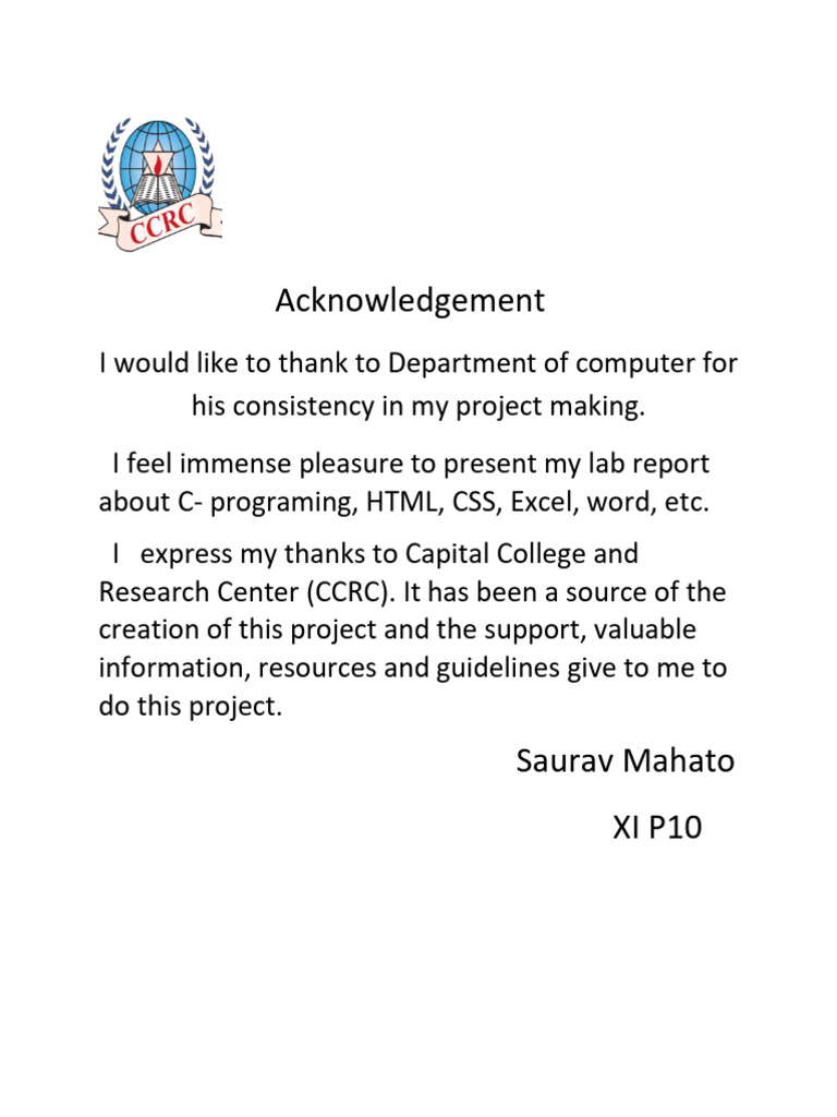 Lab Report Acknowledgement: C Programming & More | PDF | Art | Computers