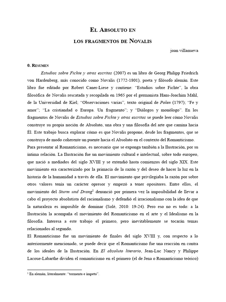 El Absoluto en Los Fragmentos de Novalis | PDF | Idealismo alemán ...