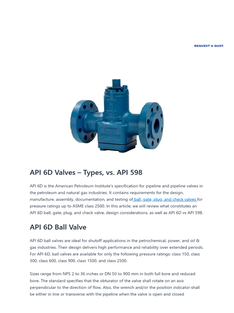 API 6D Valves - Types, vs. API 598 - QRC Valves | PDF | Valve ...