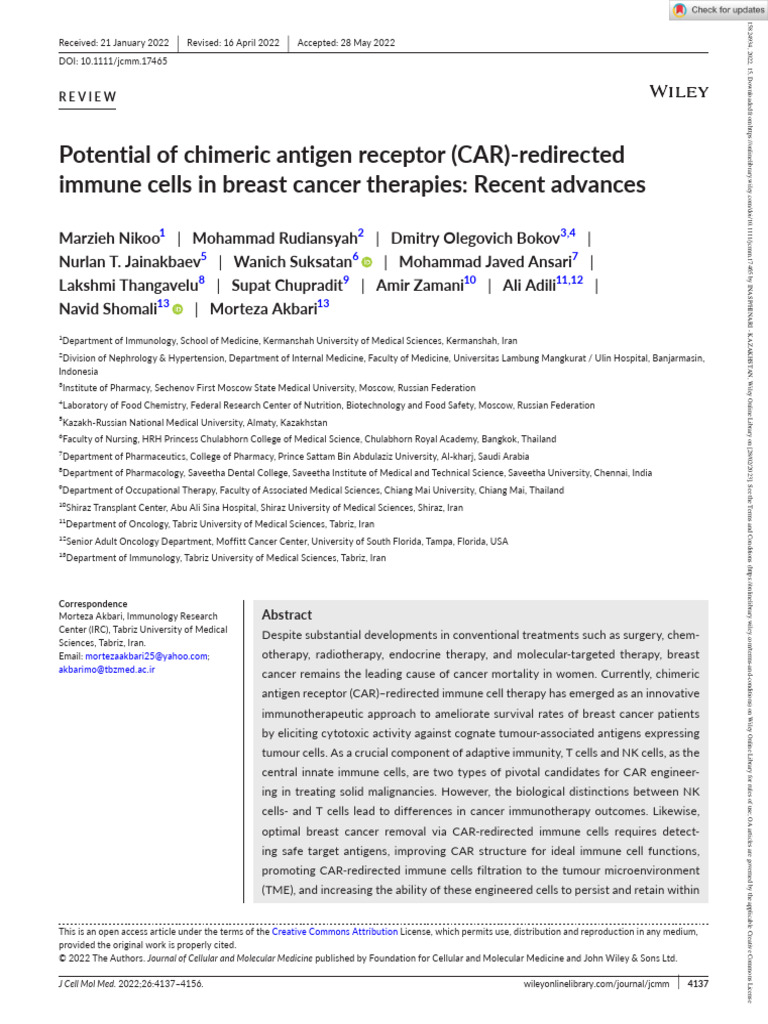 Potential of Chimeric Antigen | PDF | Natural Killer Cell | Breast Cancer