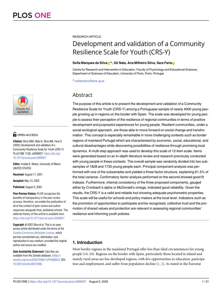 Journal Pone 0269027 | PDF | Psychological Resilience | Social Capital