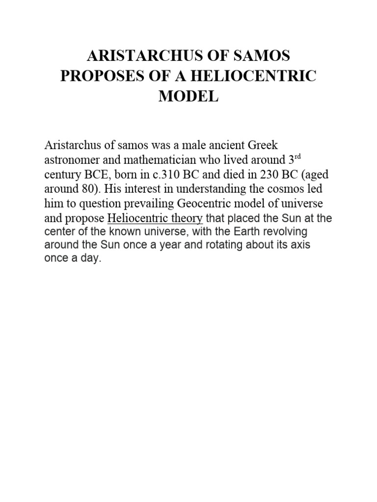 Aristarchus and the Heliocentric Model | PDF | Heliocentrism | Astronomy