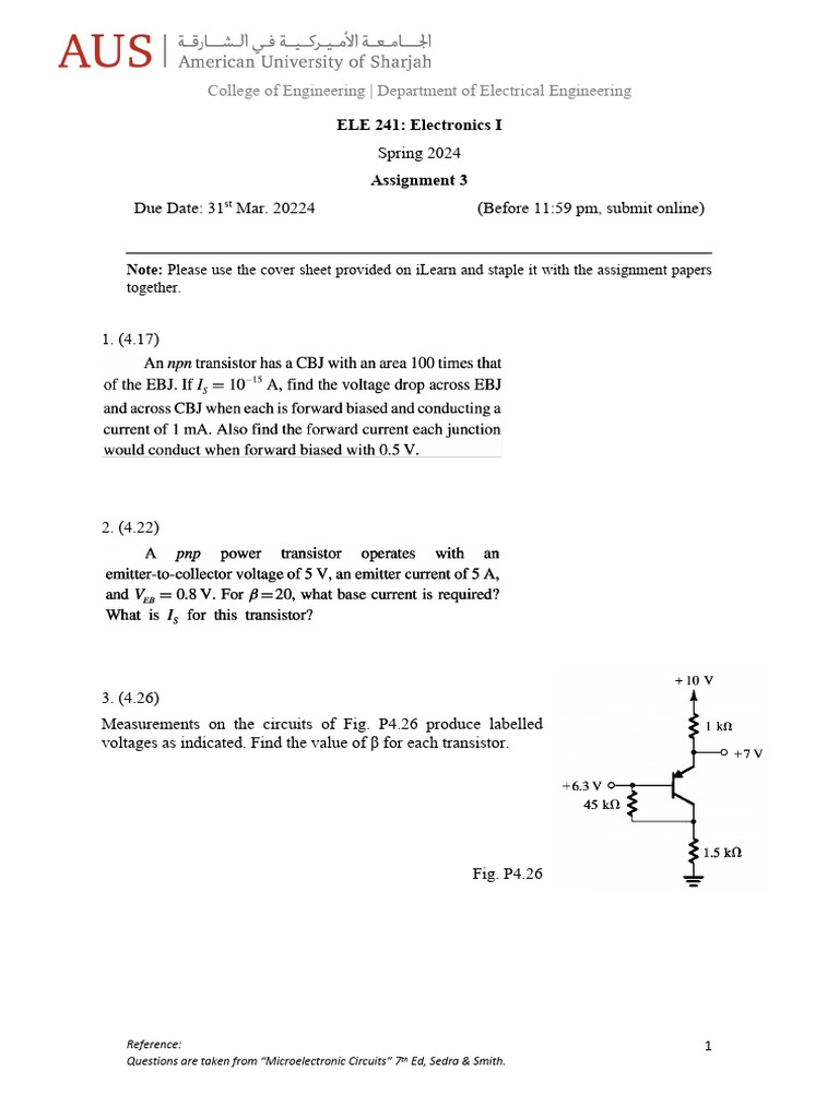 Electronics I Assignment 3 Details | PDF