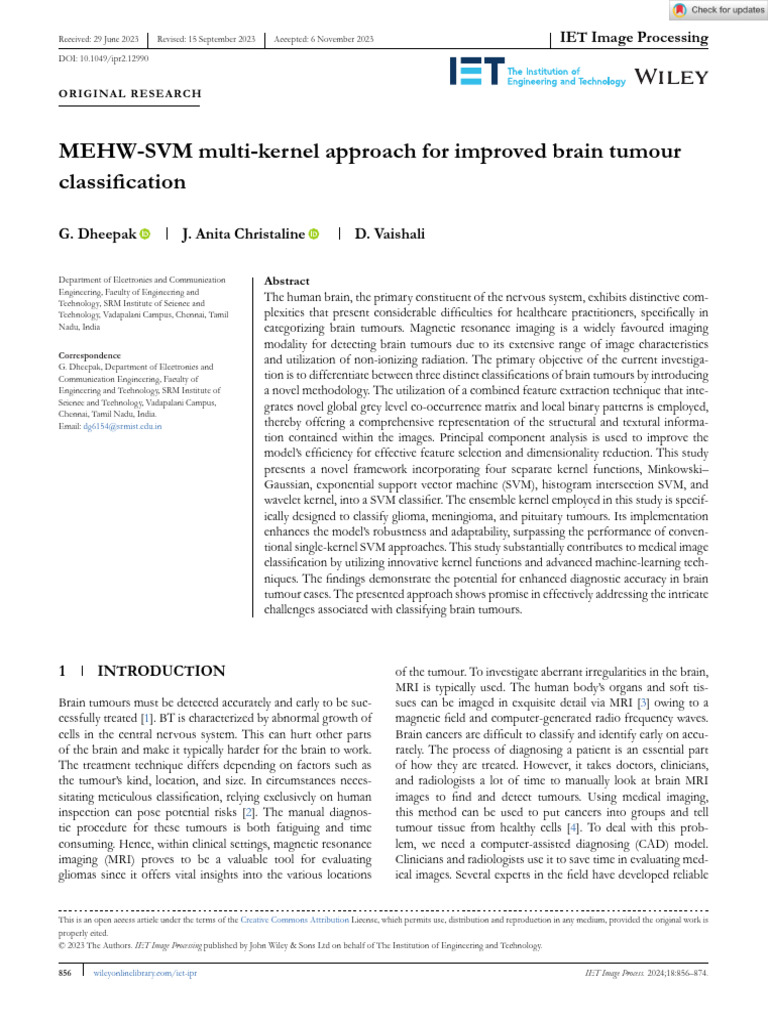 IET Image Processing - 2023 - Dheepak - MEHW SVM Multi Kernel Approach ...