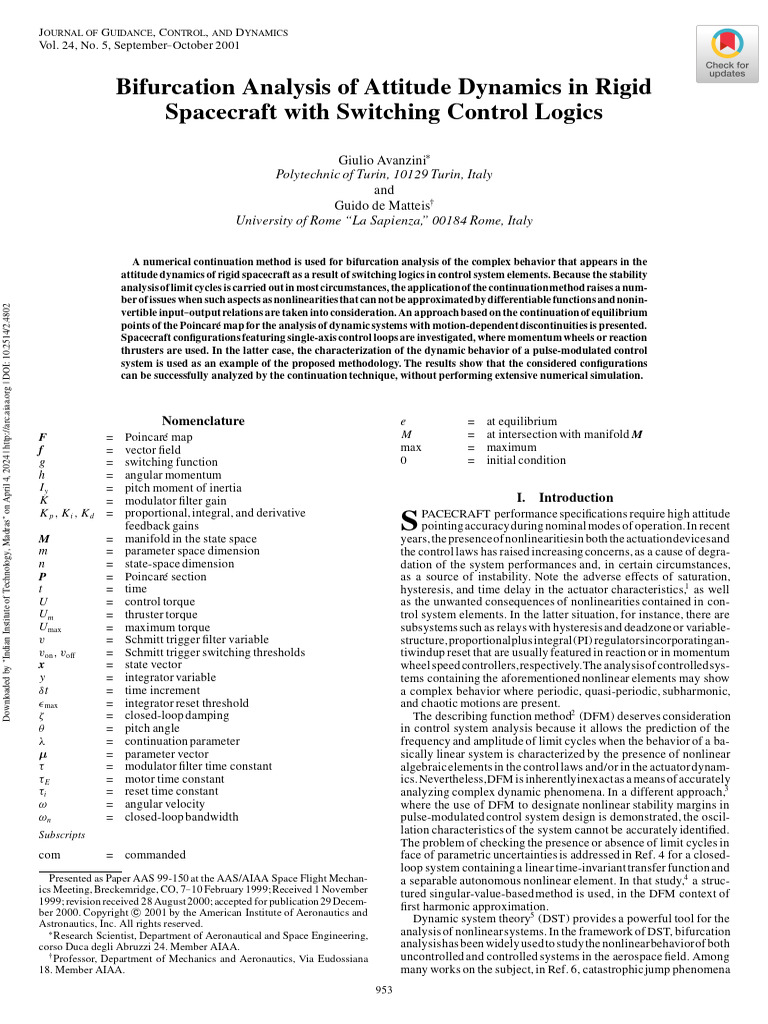 Bifurcation Analysis of Spacecraft Dynamics | PDF | Control Theory ...