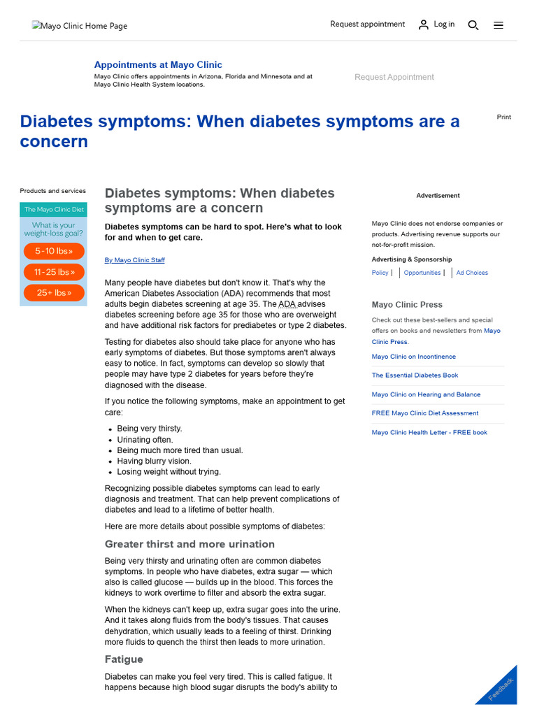Diabetes Symptoms When Diabetes Symptoms Are A Concern Mayo Clinic
