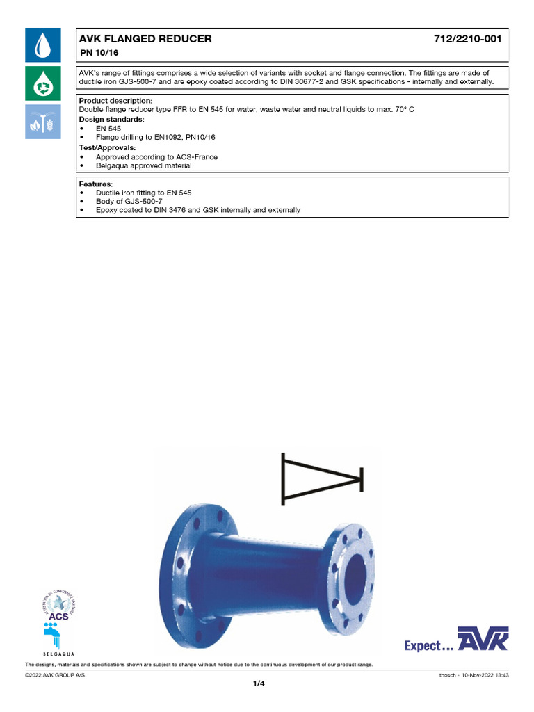 AVK Double Flange Reducer PN10/16 | PDF | Building Materials | Building ...