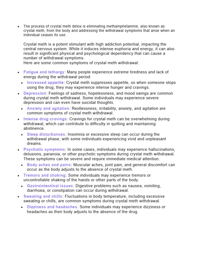 The Process Of Crystal Meth Detox Is Eliminating Methamphetamine Pdf