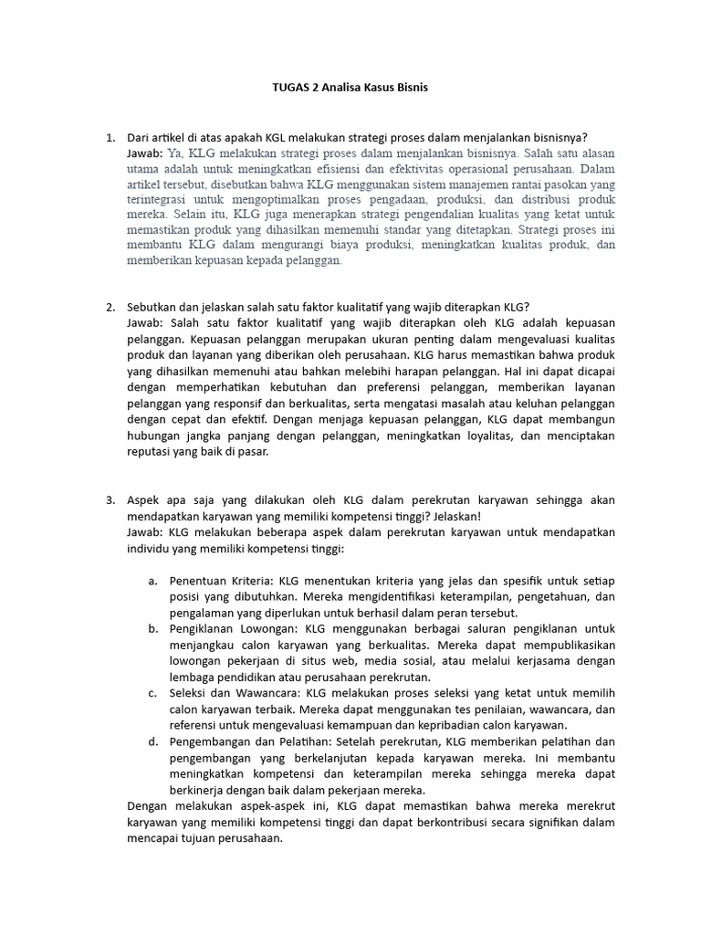 Tugas 2 Analisa Kasus Bisnis | PDF | Karier & Perkembangan | Bisnis