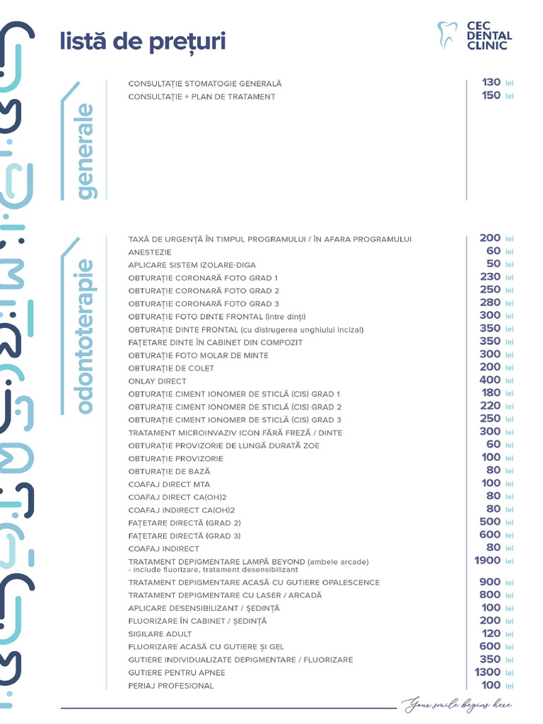 Lista de Preturi CEC DENTAL CLINIC PDF