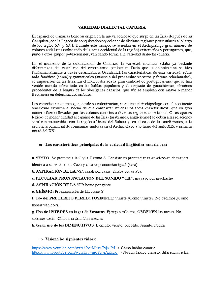 Dialecto Canario - Explicación y Ejercicios | PDF | Idiomas | Estudios