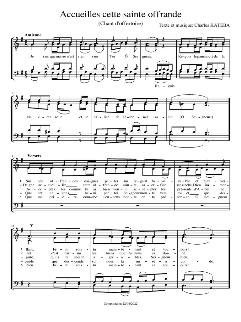 Chant d'Offertoire: Accueilles cette Offrande | PDF | Liturgie et culte ...