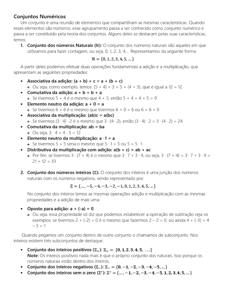 Conjuntos Numéricos e Operações | PDF | Sequência | Número inteiro