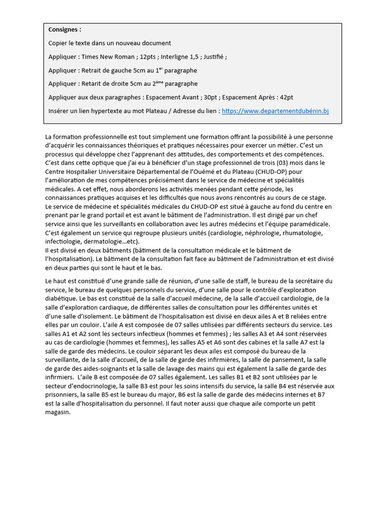 Stage en médecine au CHUD-OP : Compétences acquises | PDF | Médecine ...