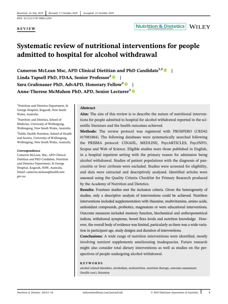 Systematic Review of Nutritional Interventions For People Admitted To ...