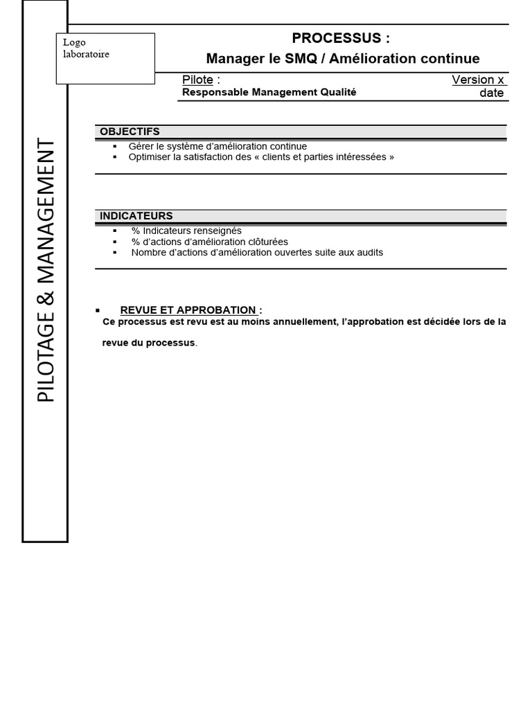 Gestion du SMQ et Amélioration Continue | PDF | Système de management ...