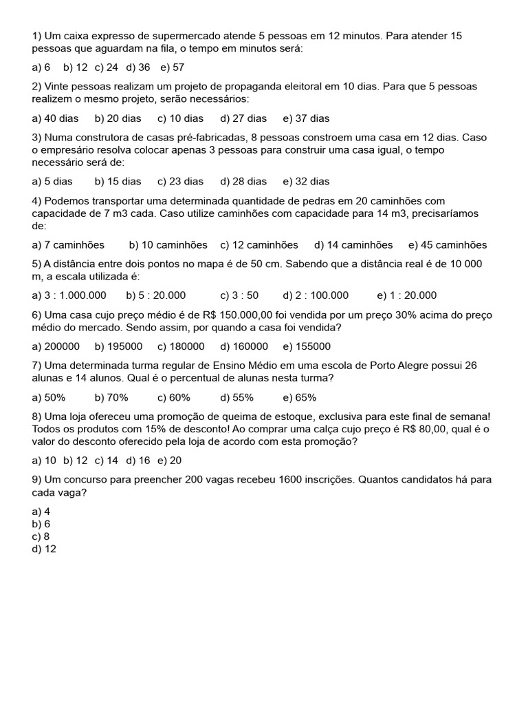 Exercícios Razão e Proporção - 7º Ano | PDF