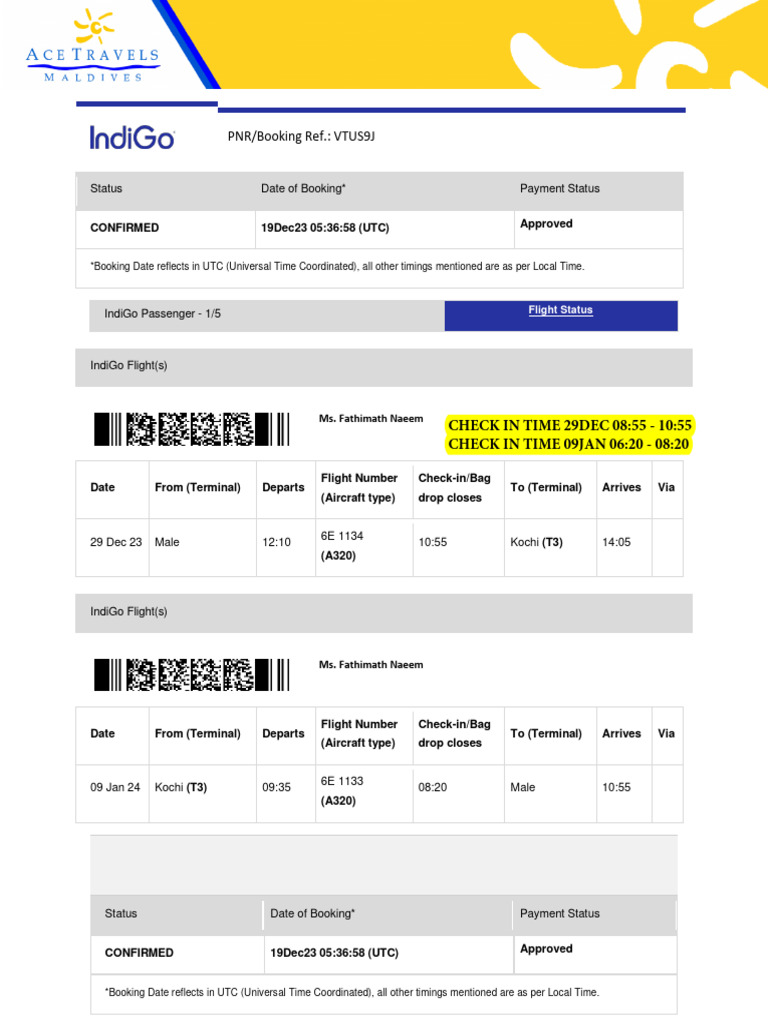 IndiGo Flight Status: 6E 1133 & 1134 | PDF | Airport