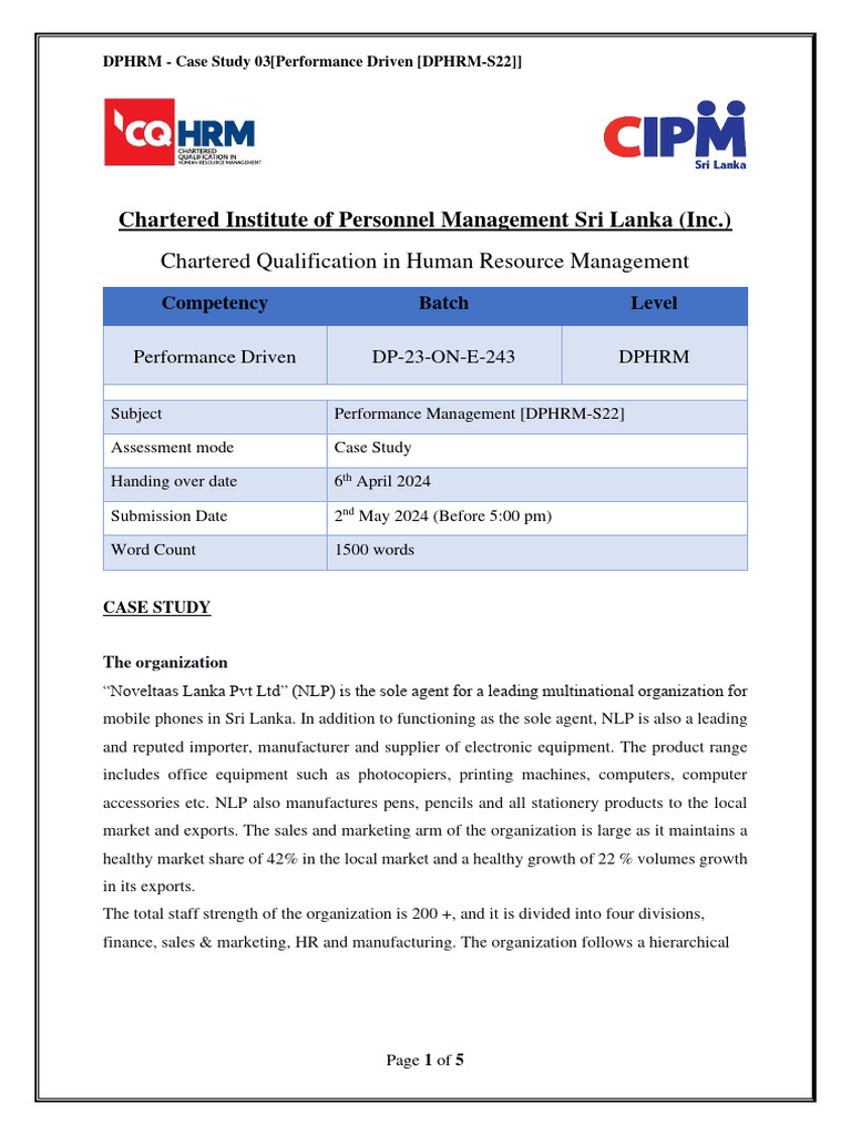 DPHRM - Case Study (Performance Driven (DPHRM-S22) ) E | PDF | Human ...