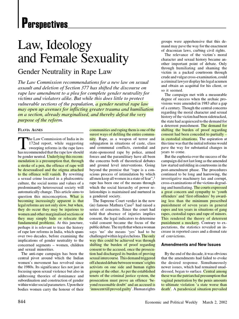 Flavia Agnes - Law, Ideology and Female Sexuality | PDF | Rape | Sexual ...