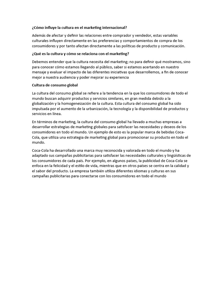 Cómo Influye La Cultura en El Marketing Internacional | PDF | Ciencias ...