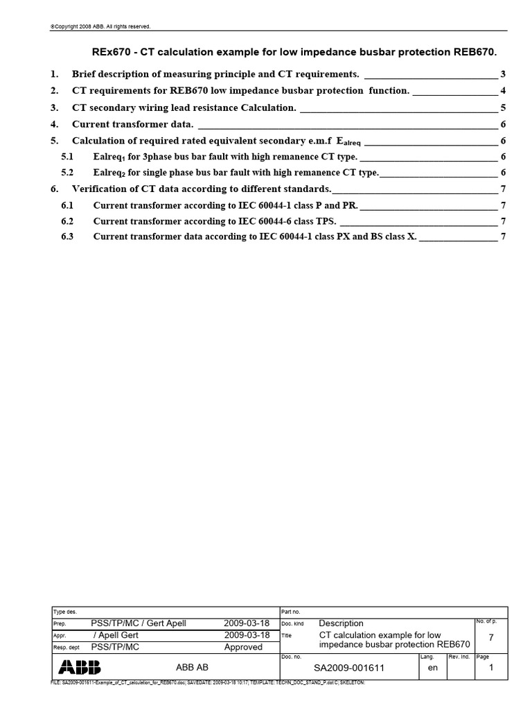 SA2009-001611 en REB670 CT Calculation Example | PDF | Electrical ...