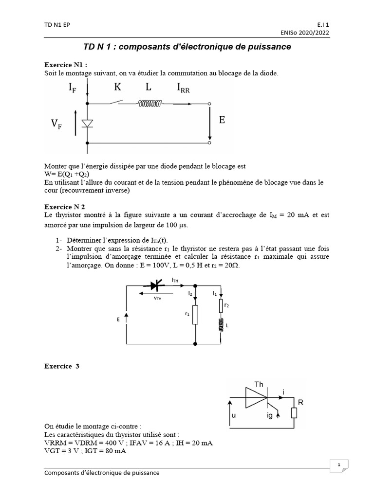 Composants d'électronique de puissance TD N1 | PDF | Grandeur physique ...