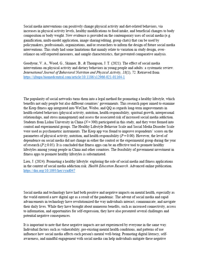 Social Media's Impact on Physical Activity | PDF | Social Media ...