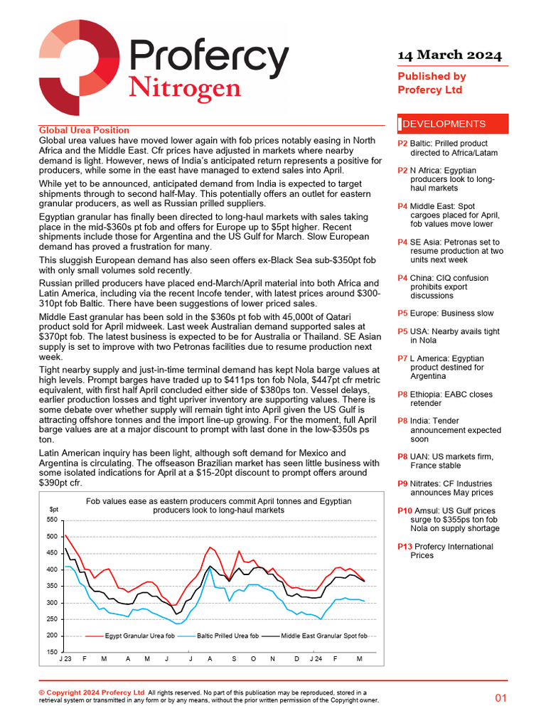 QWEProfercy Nitrogen Report Week 1114 March 24 | PDF | Cargo