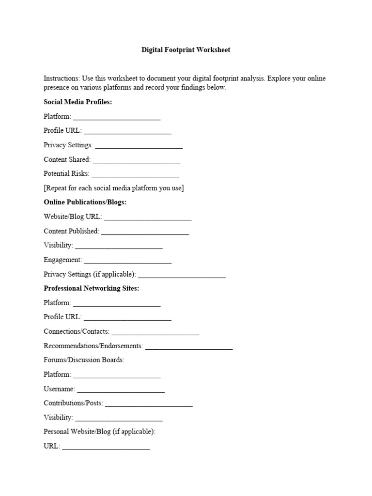 Digital Footprint Worksheet PDF