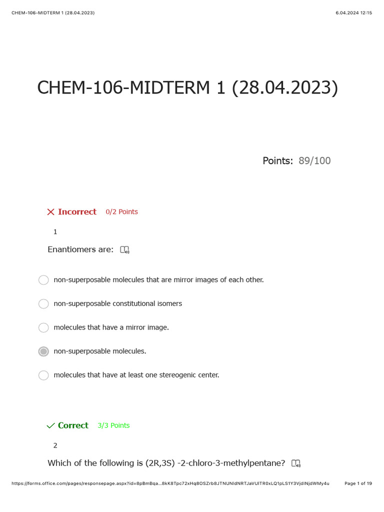 Chem 106 Midterm 1 28 04 2023 Pdf Isomer Ester