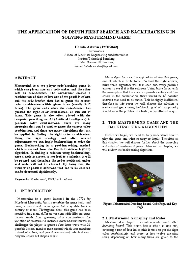 Backtracking in Mastermind Game Solutions | PDF | Applied Mathematics ...