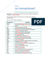 Homophones-Fact Sheet Level 1 What Are Homophones