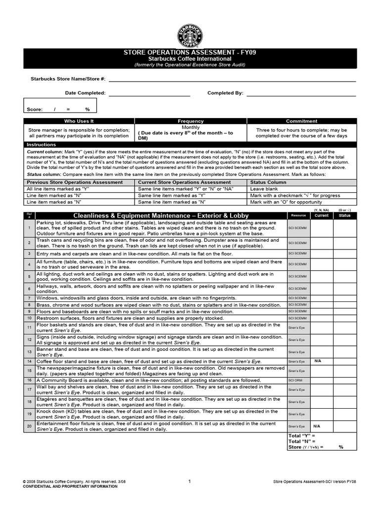 Store operations assessment fy09 starbucks coffee international