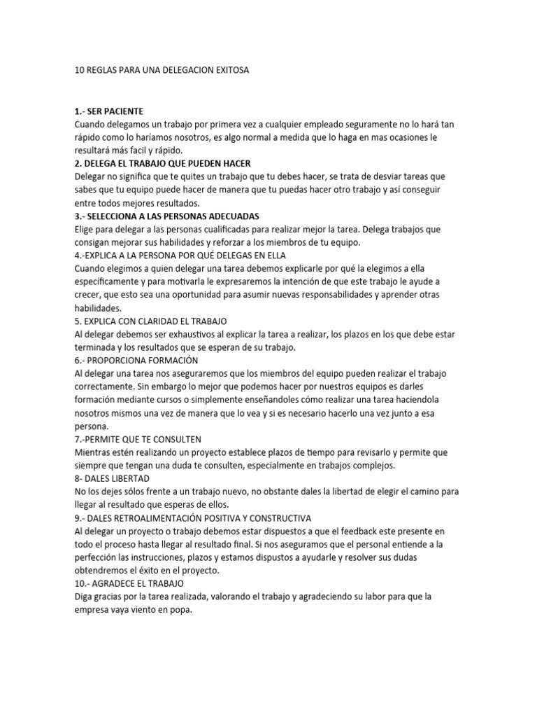Delegación Efectiva: 10 Reglas Clave | PDF | Crecimiento personal y ...
