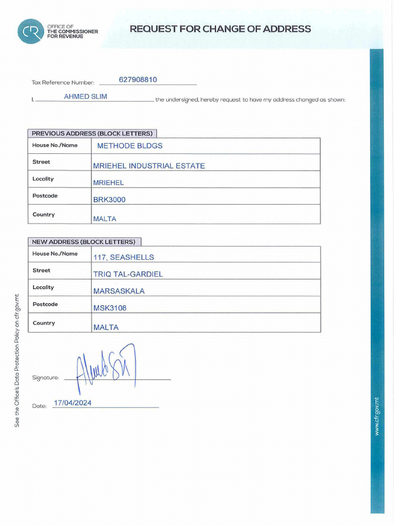 CFR Change Adress Form | PDF