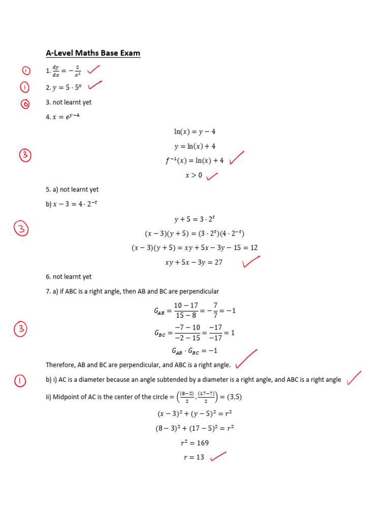 A-Level Maths Base Exam Solutions | PDF | Trigonometry | Elementary ...