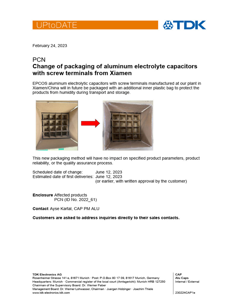 Change in Aluminum Capacitor Packaging | PDF