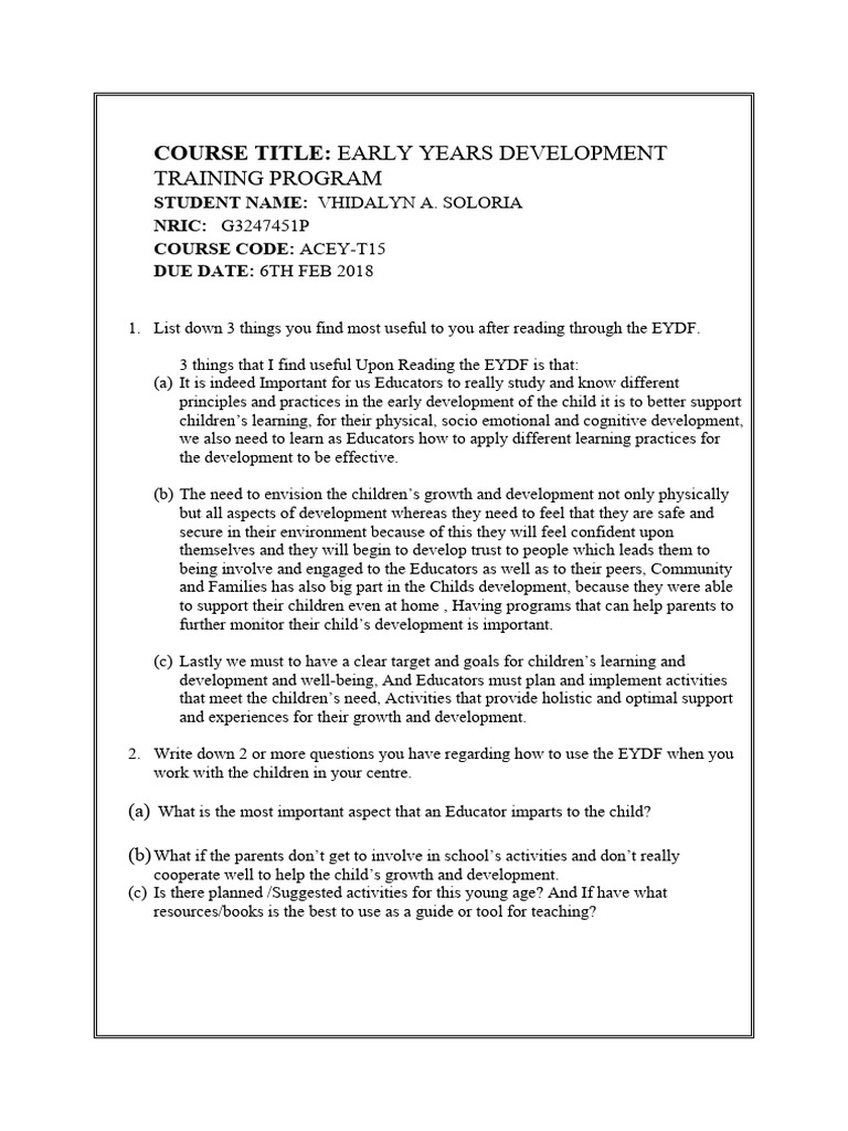 EYDF Assign 1 | PDF | Career & Growth | Social Science