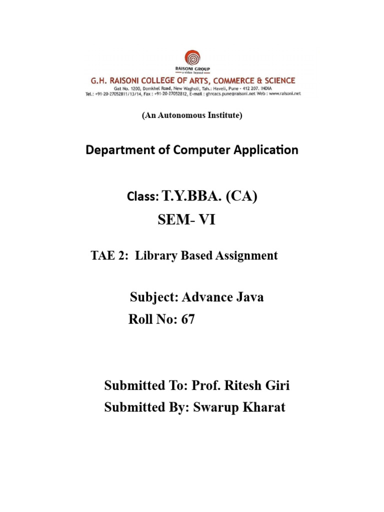 Advance Java Library Assignment | PDF | Computers