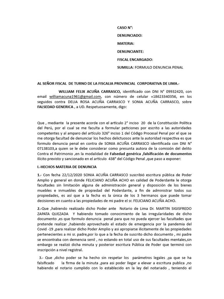 denuncia-falsedad-generica-william-acu-a-carrasco-pdf-ley-com-n