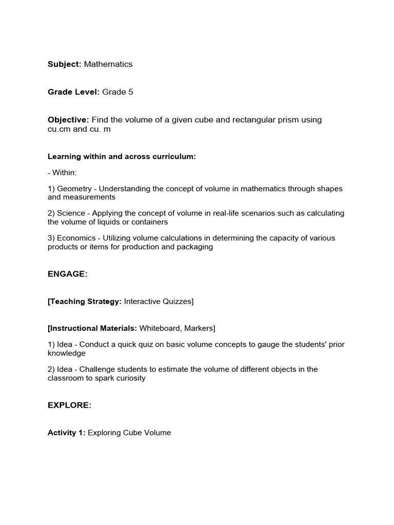 Lesson Plan | PDF | Volume | Learning