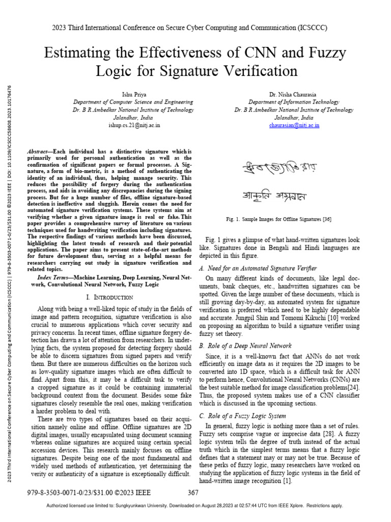Estimating The Effectiveness of CNN and Fuzzy Logic For Signature ...