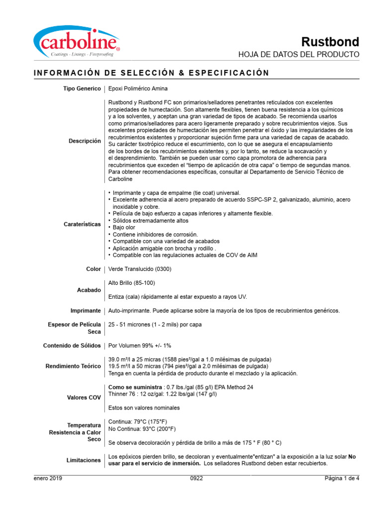 Hoja de Datos del Producto Rustbond | PDF | Revestimiento | Solvente